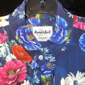 Dark Blue men’s floral romper, Size Large